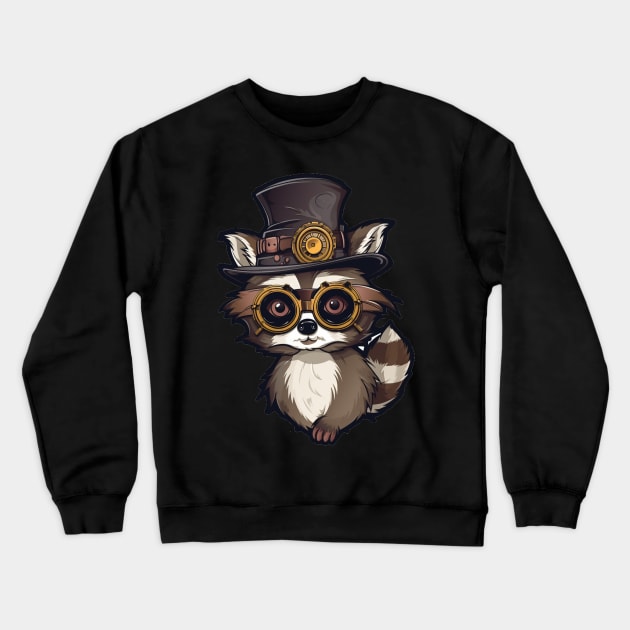 Cute Cartoon Steampunk Raccoon Crewneck Sweatshirt by Obotan Mmienu